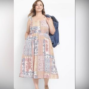 NWT Lane Bryant Patchwork Tie Sleeve Midi Dress